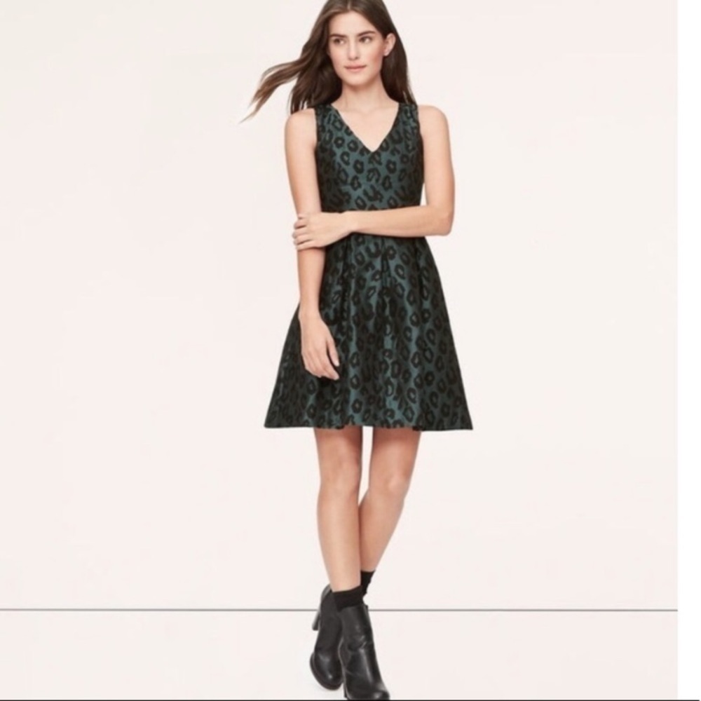 NWT Loft size 8P green leopard semi velvet dress